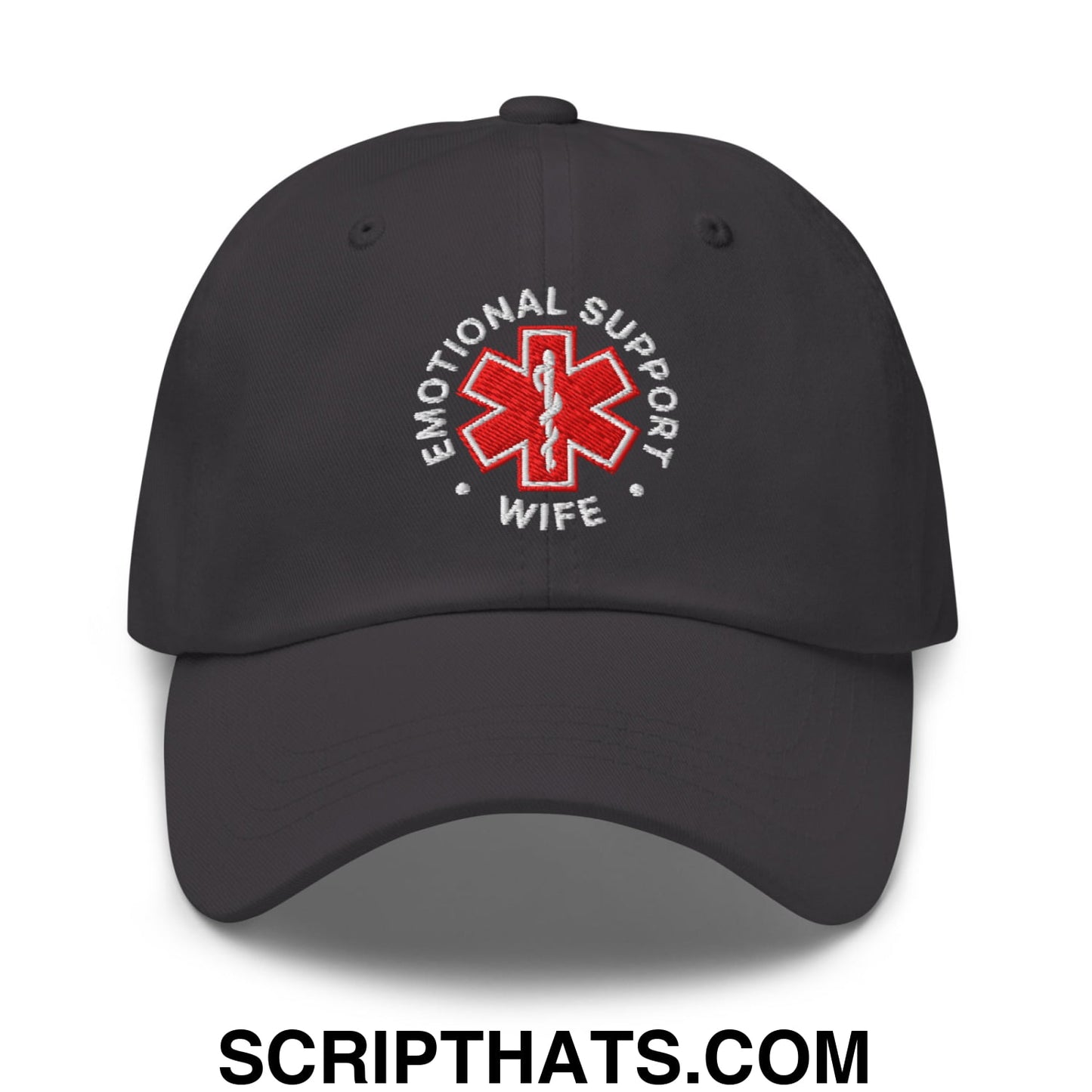 Emotional Support Wife Embroidered Unstructured Dad Hat Dark Grey