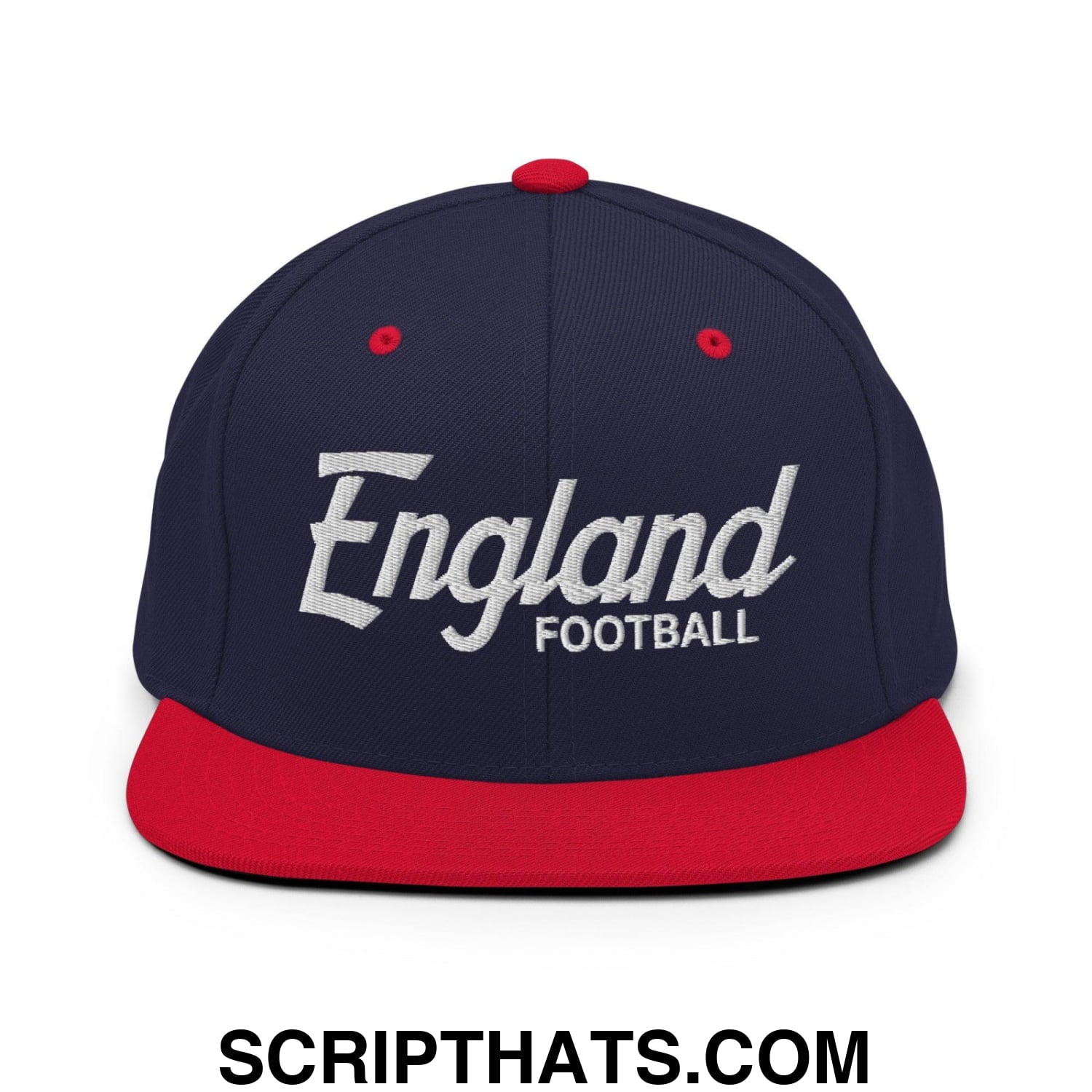England Football Soccer Vintage Sports Script Snapback Hat Navy Red