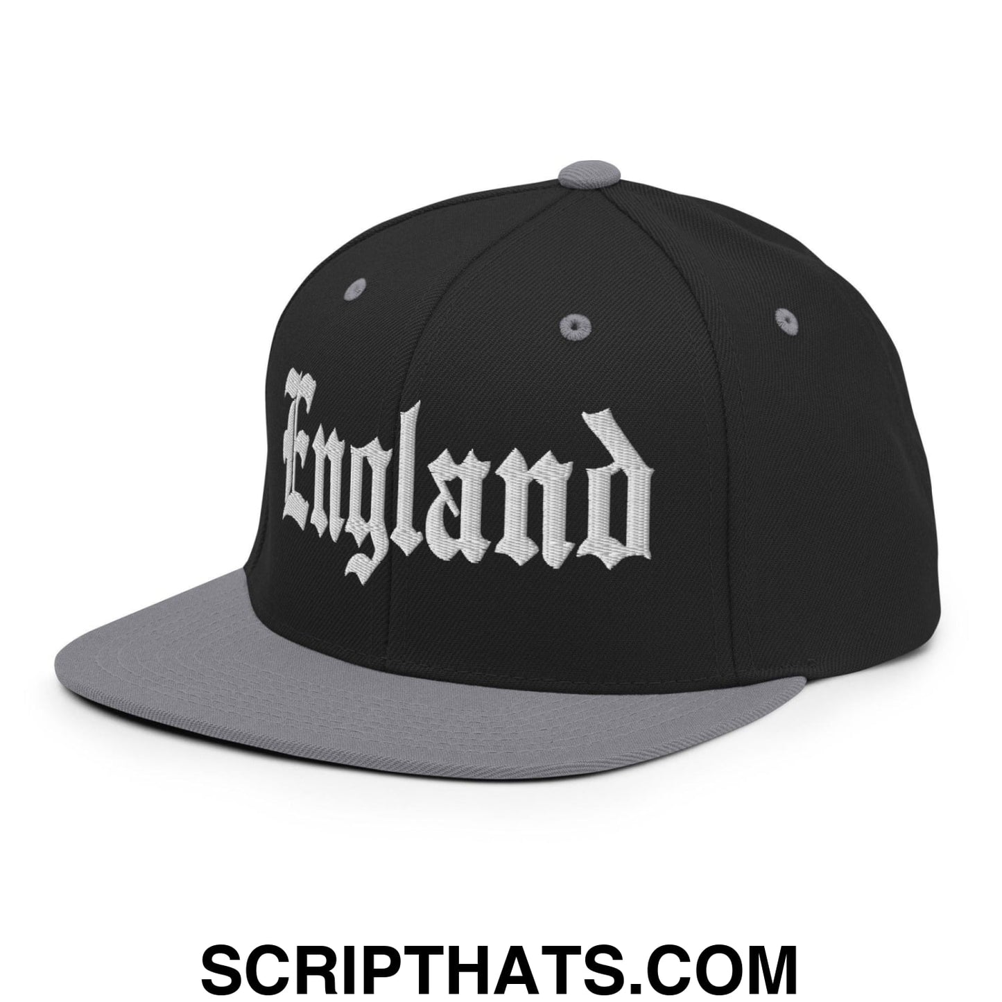 England OG Old English Snapback Hat Black Silver