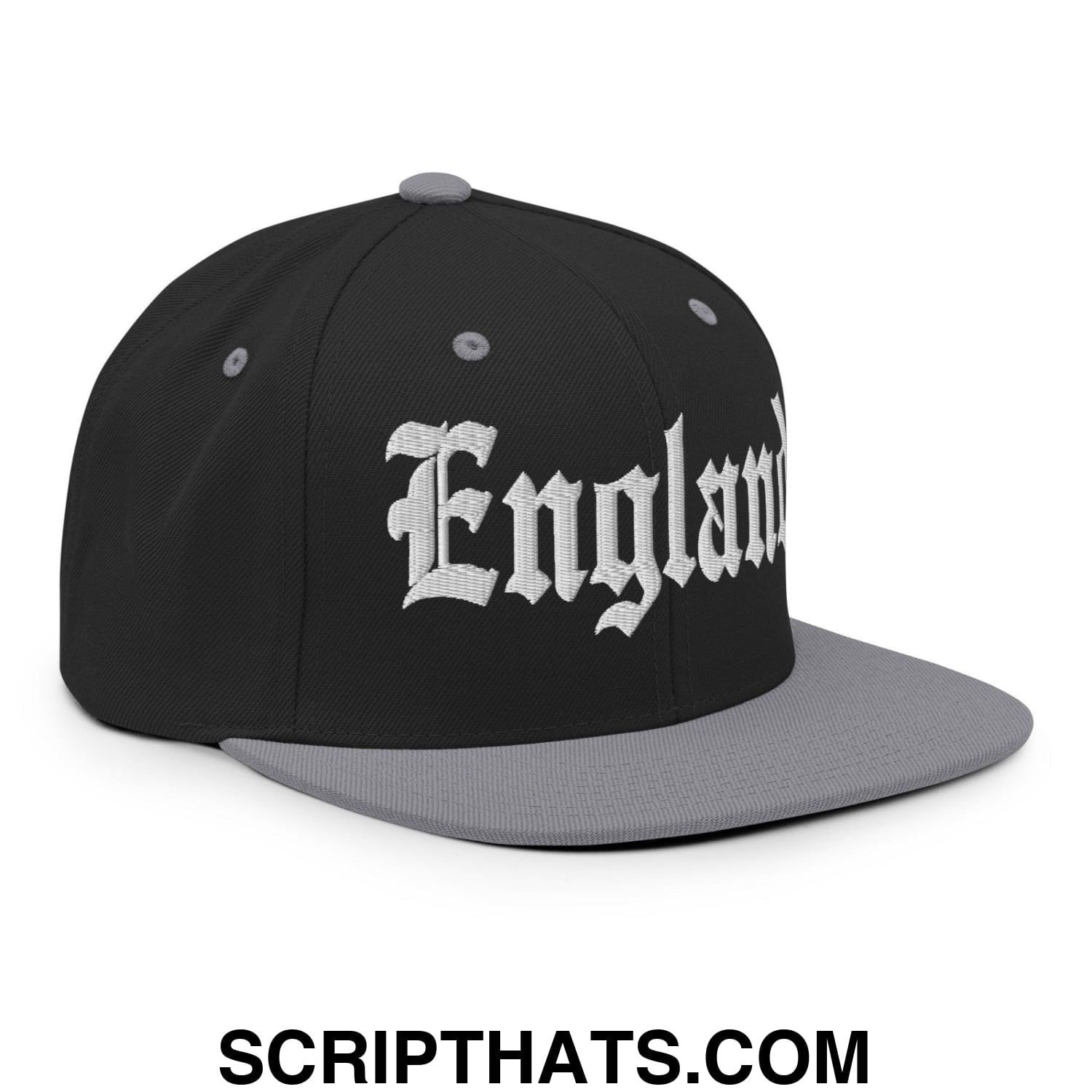 England OG Old English Snapback Hat Black Silver