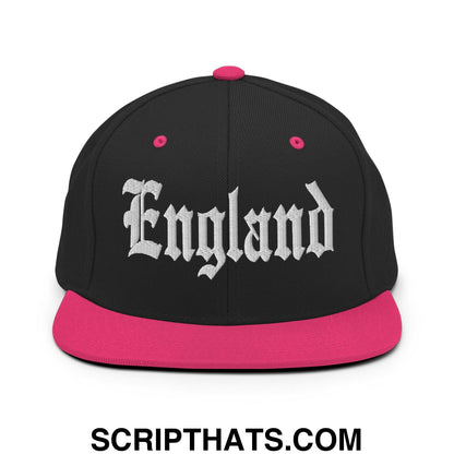 England OG Old English Snapback Hat Black Neon Pink