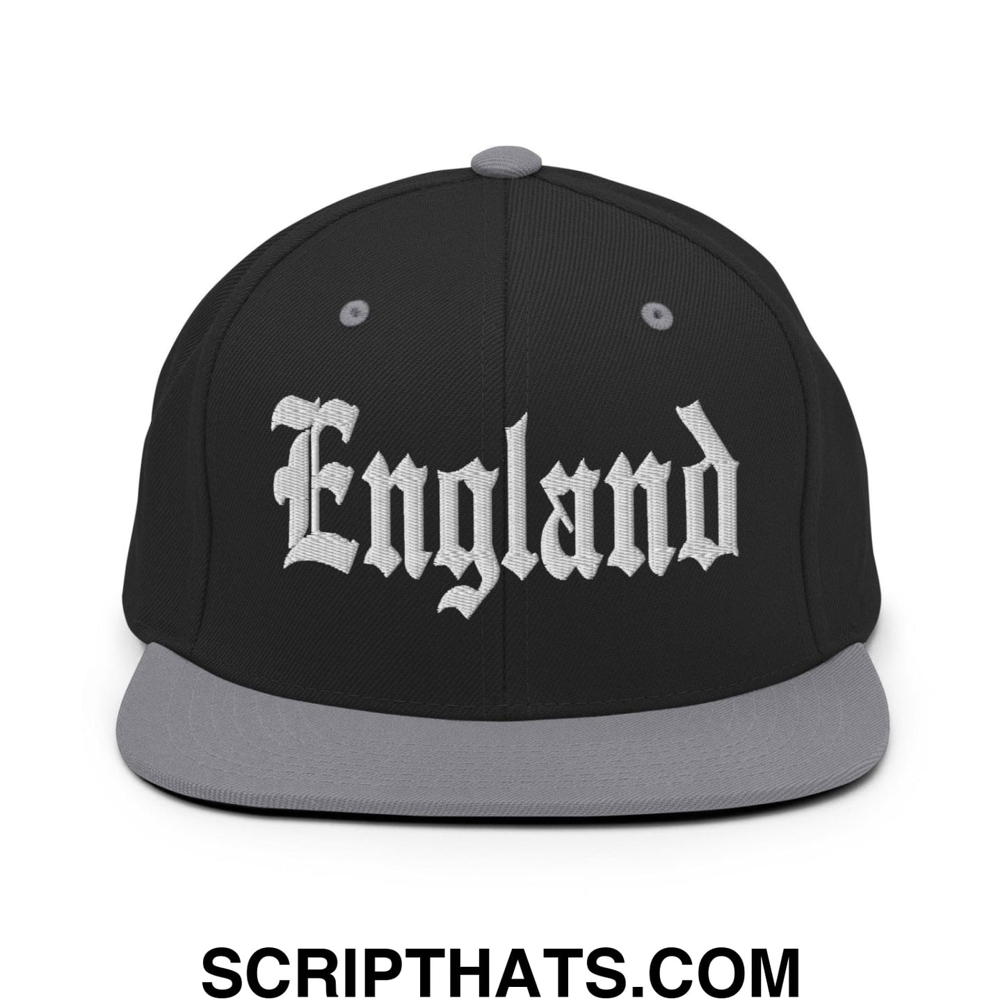 England OG Old English Snapback Hat Black Silver