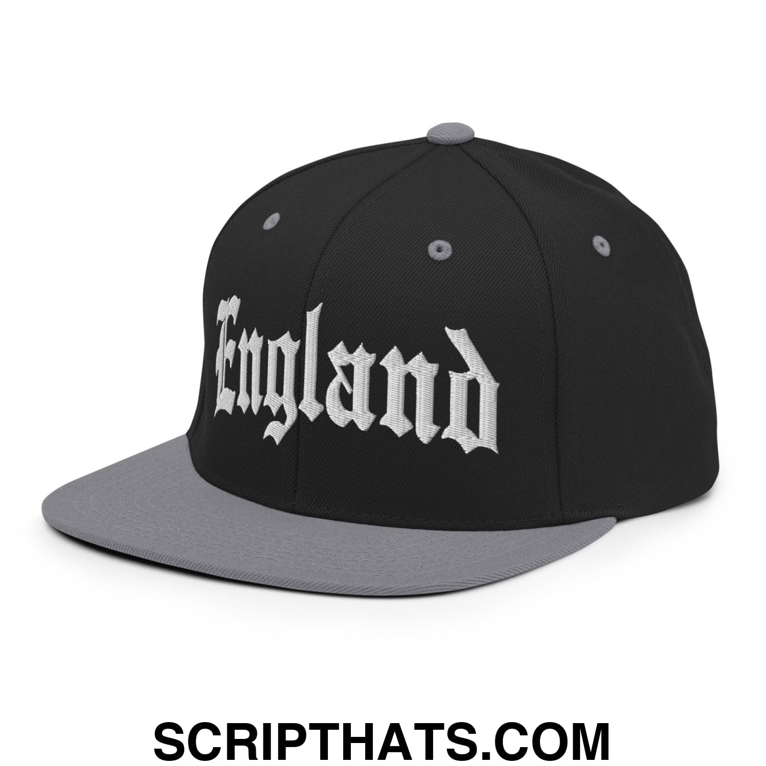 England Old English OG Snapback Hat Black Silver