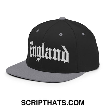 England Old English OG Snapback Hat Black Silver