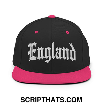 England Old English OG Snapback Hat Black Neon Pink
