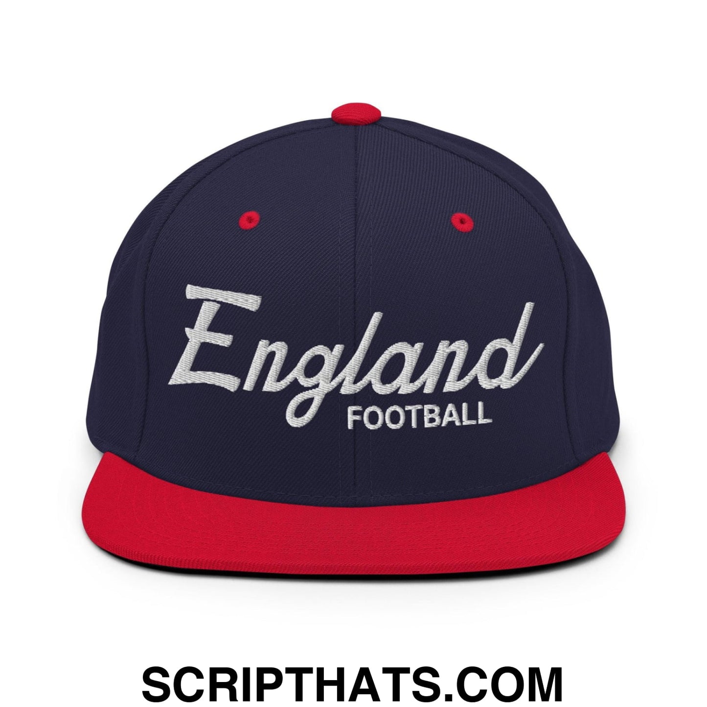 England Soccer Football Vintage Sports Script Snapback Hat Navy Red