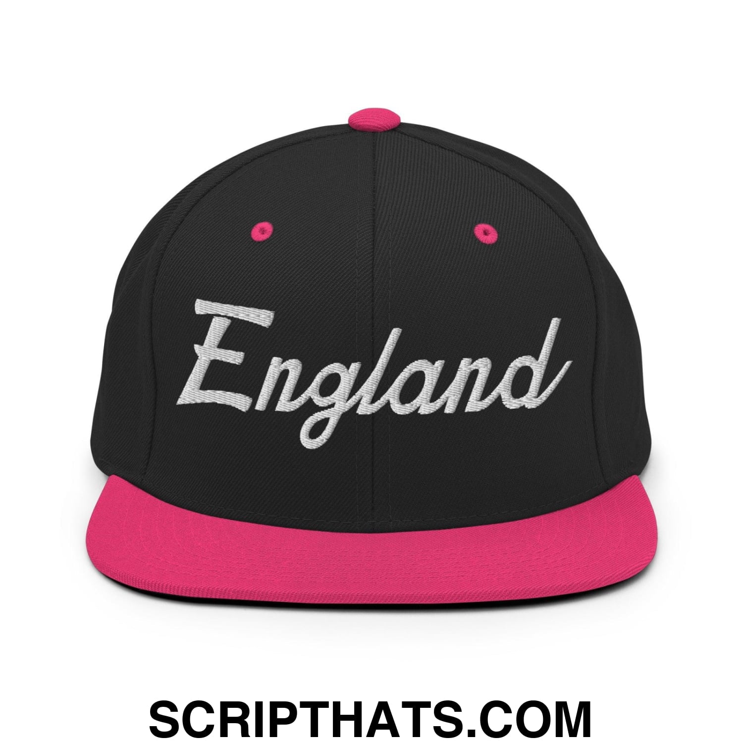 England Sports Vintage Script Snapback Hat Black Neon Pink