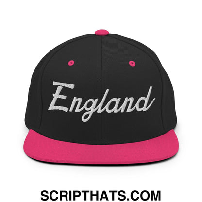 England Sports Vintage Script Snapback Hat Black Neon Pink