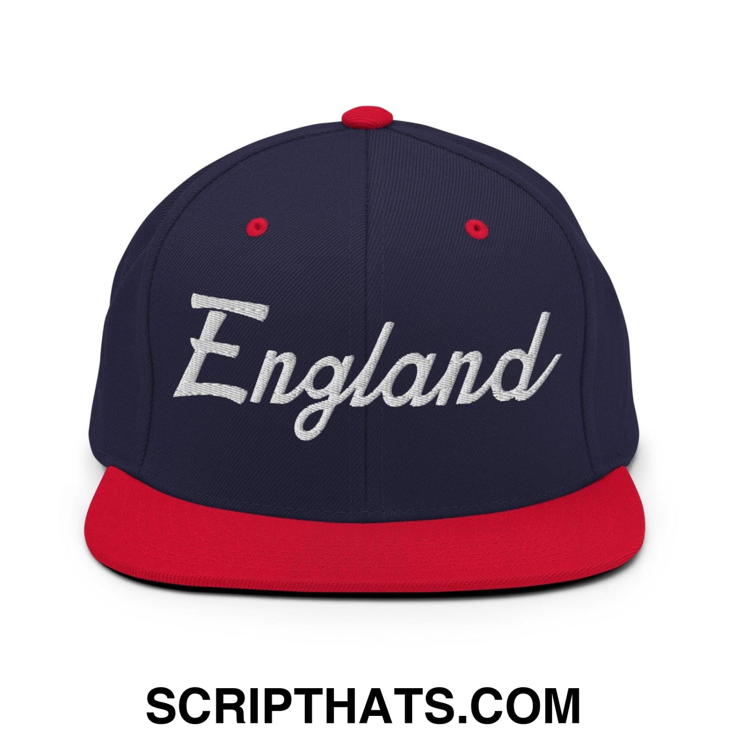 England Sports Vintage Script Snapback Hat Navy Red