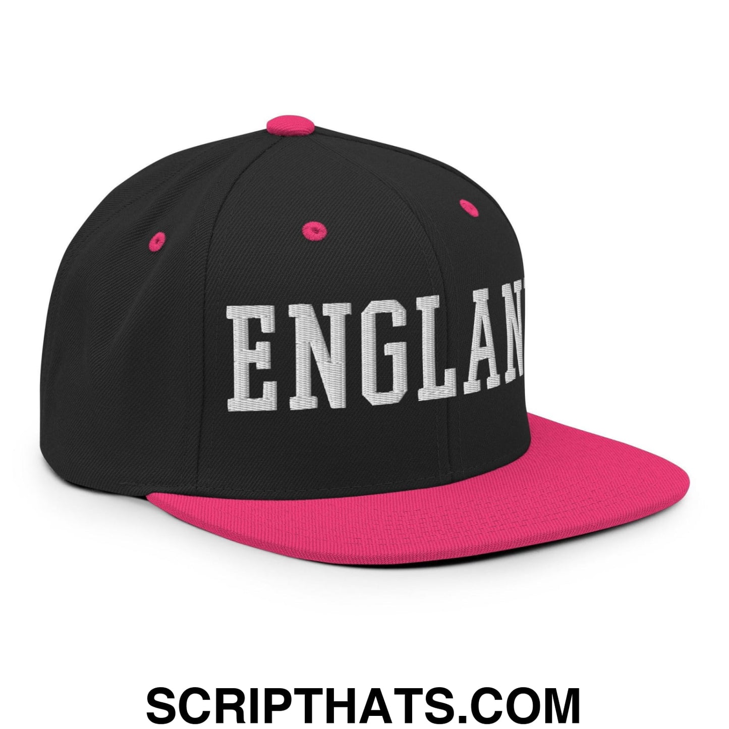 England Varsity Letterman Block Snapback Hat Black Neon Pink
