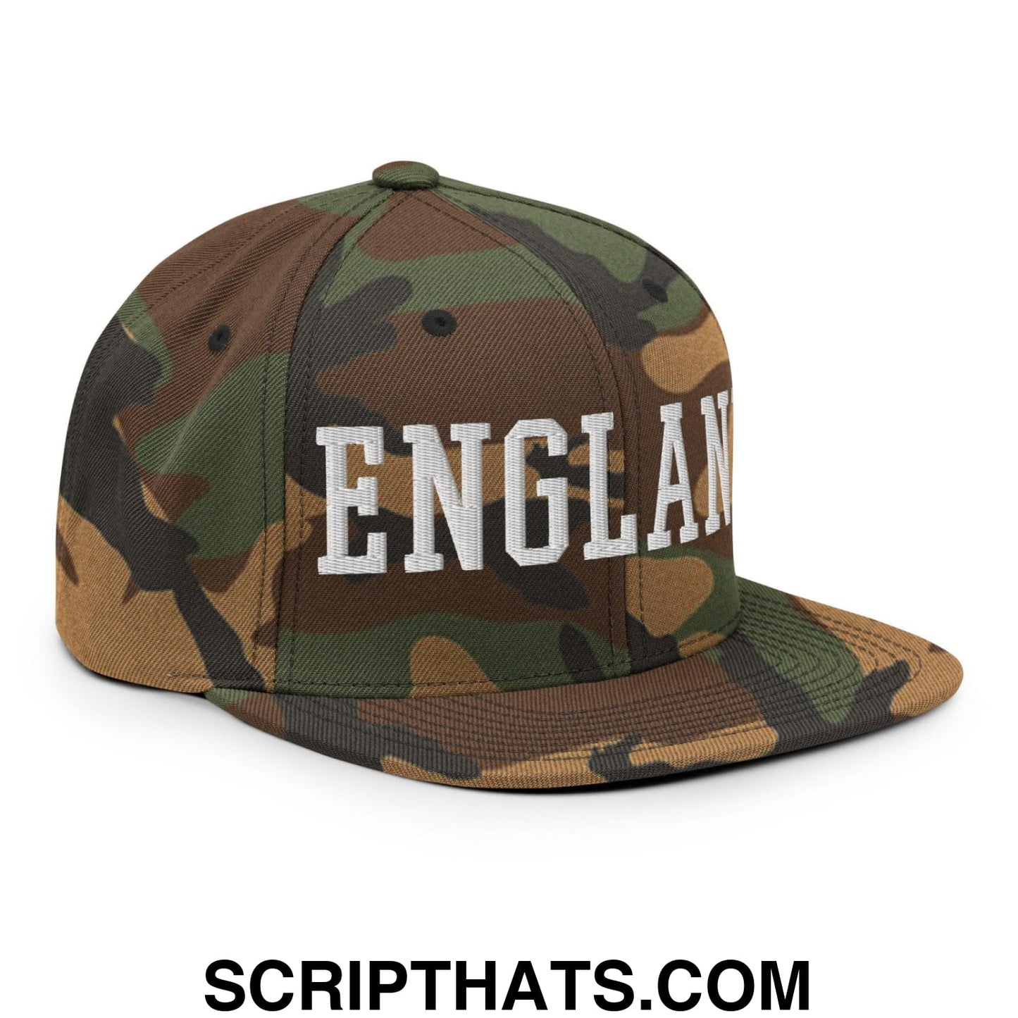 England Varsity Letterman Block Snapback Hat Green Camo