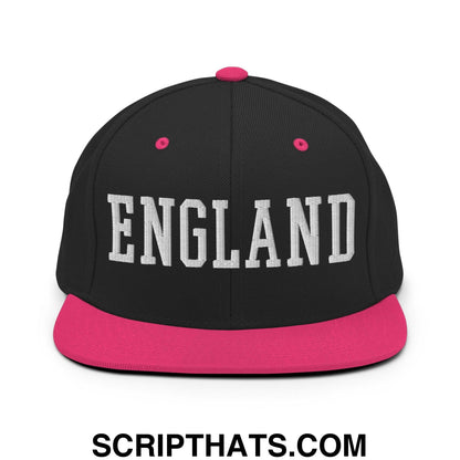 England Varsity Letterman Block Snapback Hat Black Neon Pink