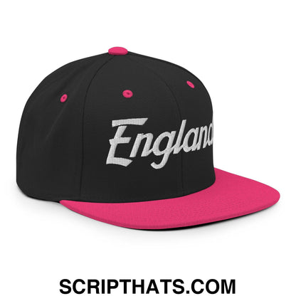 England Vintage Sports Script Snapback Hat Black Neon Pink