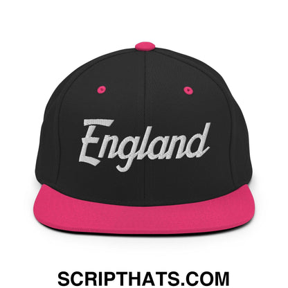 England Vintage Sports Script Snapback Hat Black Neon Pink