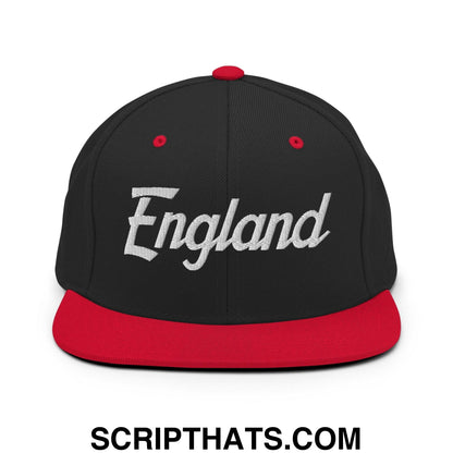 England Vintage Sports Script Snapback Hat Black Red