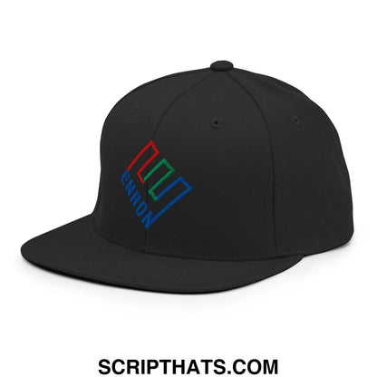 Enron Embroidered Flat Bill Brim Snapback Hat Black