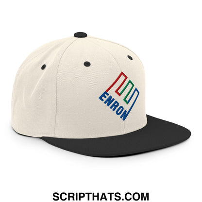 Enron Embroidered Flat Bill Brim Snapback Hat Natural Black