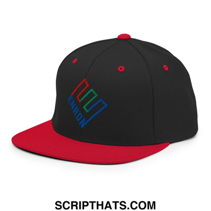 Enron Embroidered Flat Bill Brim Snapback Hat Black Red