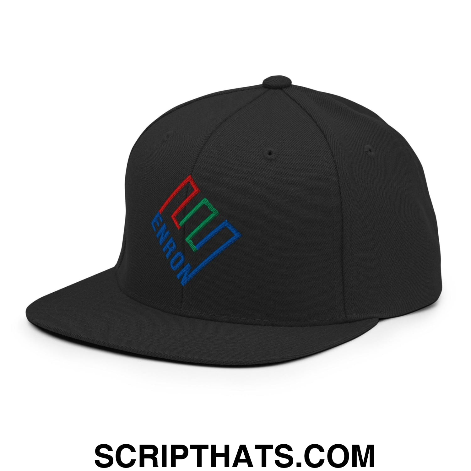 Enron Embroidered Flat Bill Brim Snapback Hat Black