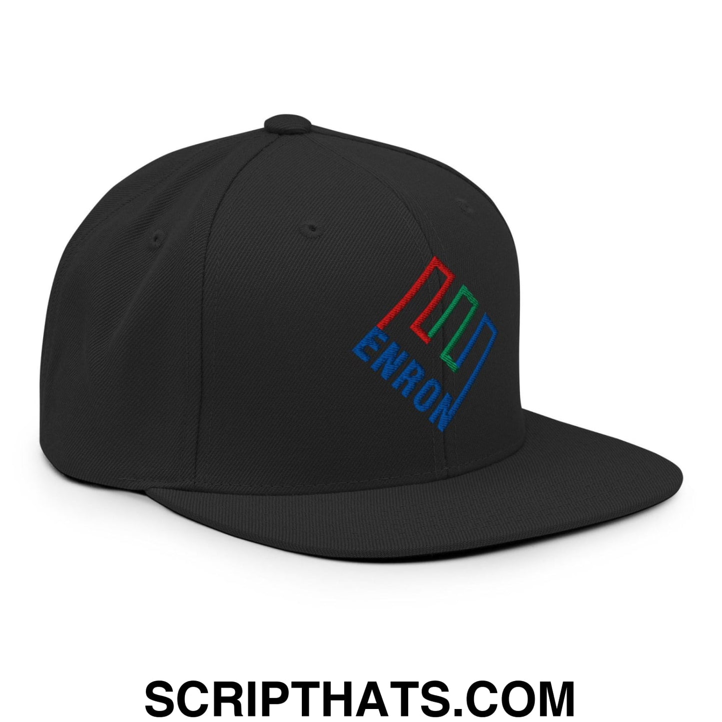 Enron Embroidered Flat Bill Brim Snapback Hat Black