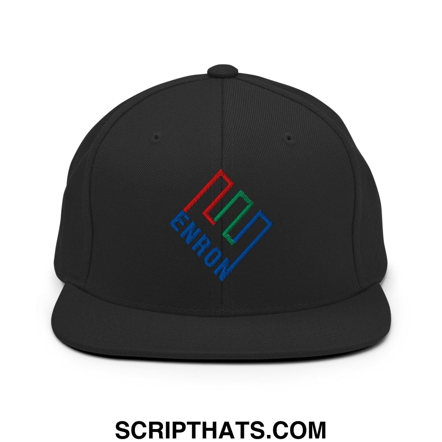 Enron Embroidered Flat Bill Brim Snapback Hat Black