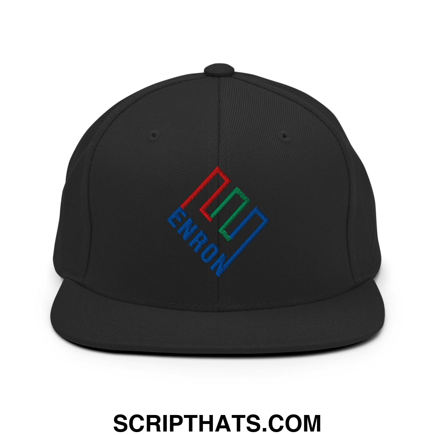 Enron Embroidered Flat Bill Brim Snapback Hat Black