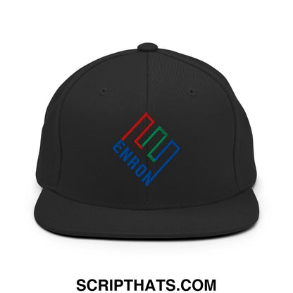 Enron Embroidered Flat Bill Brim Snapback Hat Black