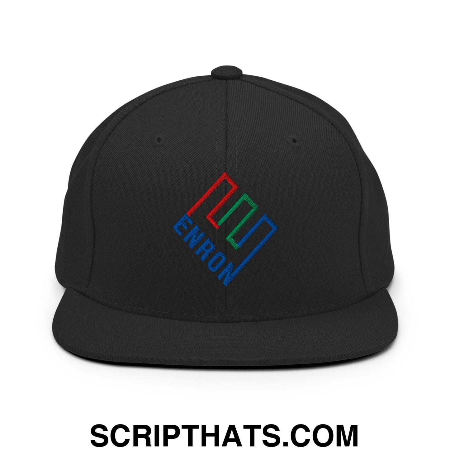 Enron Embroidered Flat Bill Brim Snapback Hat Black