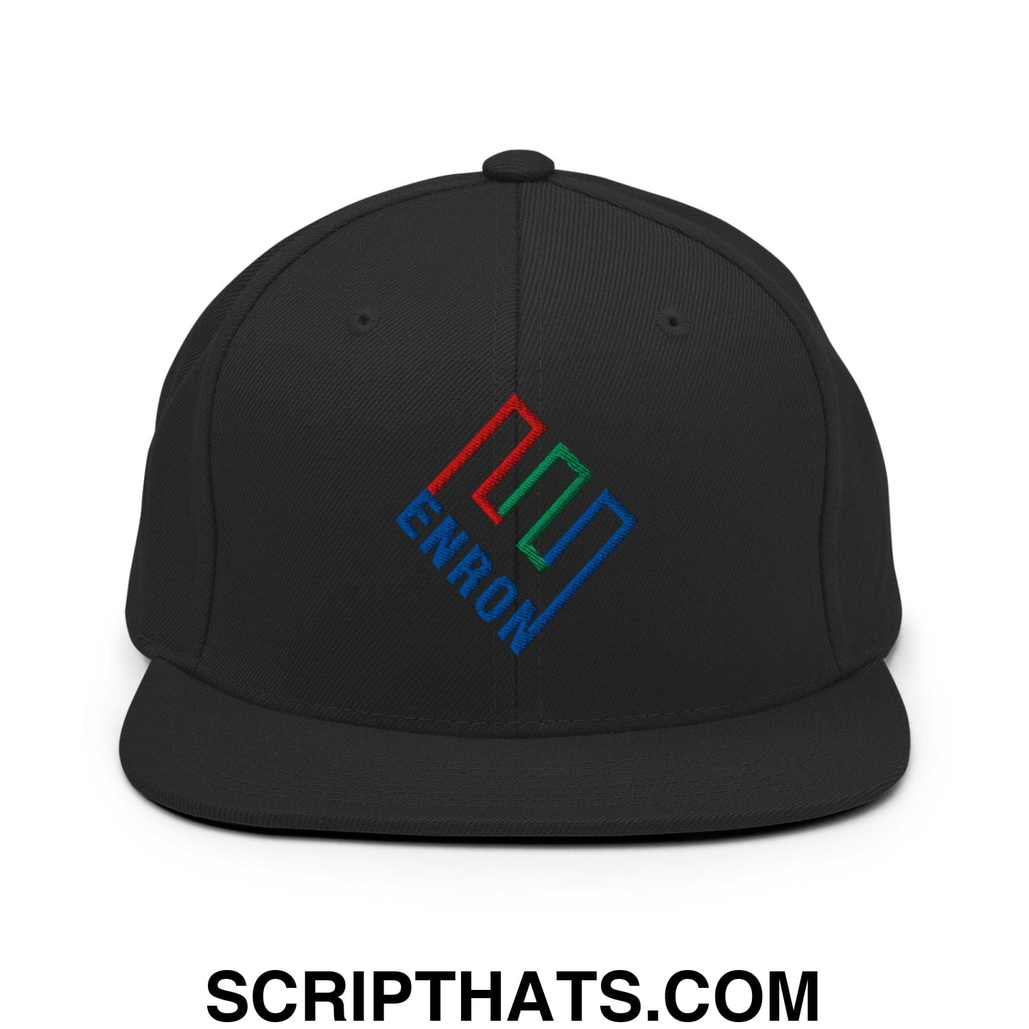 Enron Embroidered Flat Bill Brim Snapback Hat Black