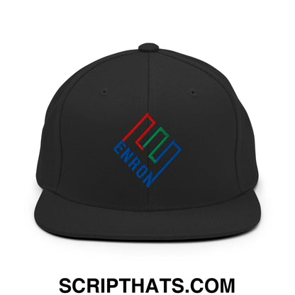 Enron Embroidered Flat Bill Brim Snapback Hat Black