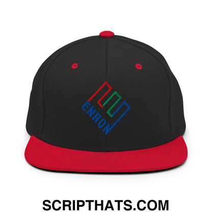 Enron Embroidered Flat Bill Brim Snapback Hat Black Red