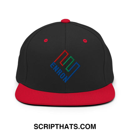 Enron Embroidered Flat Bill Brim Snapback Hat Black Red