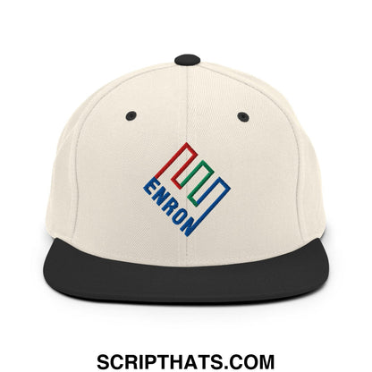 Enron Embroidered Flat Bill Brim Snapback Hat Natural Black