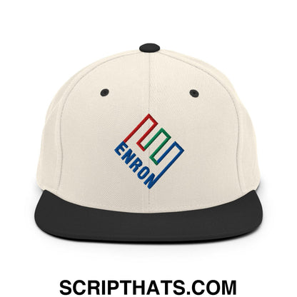 Enron Embroidered Flat Bill Brim Snapback Hat Natural Black