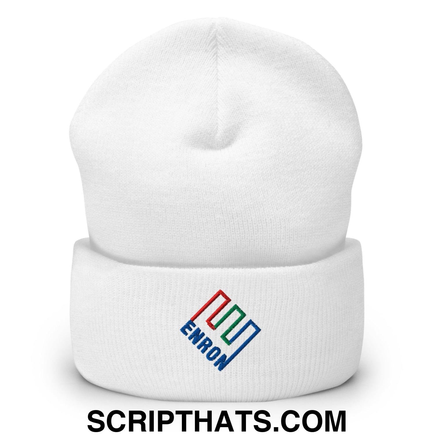 Enron Embroidered Knit Cuffed Beanie White