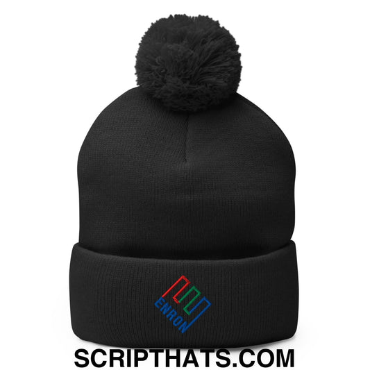 Enron Embroidered Knit Pom Pom Beanie Black