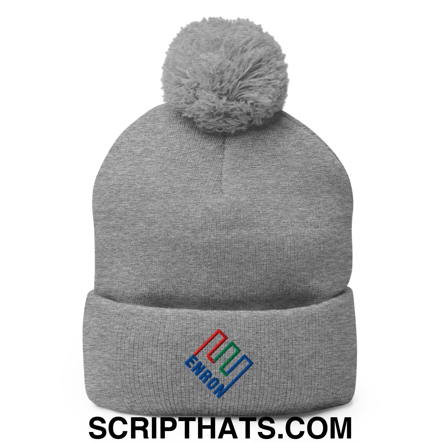 Enron Embroidered Knit Pom Pom Beanie Heather Grey