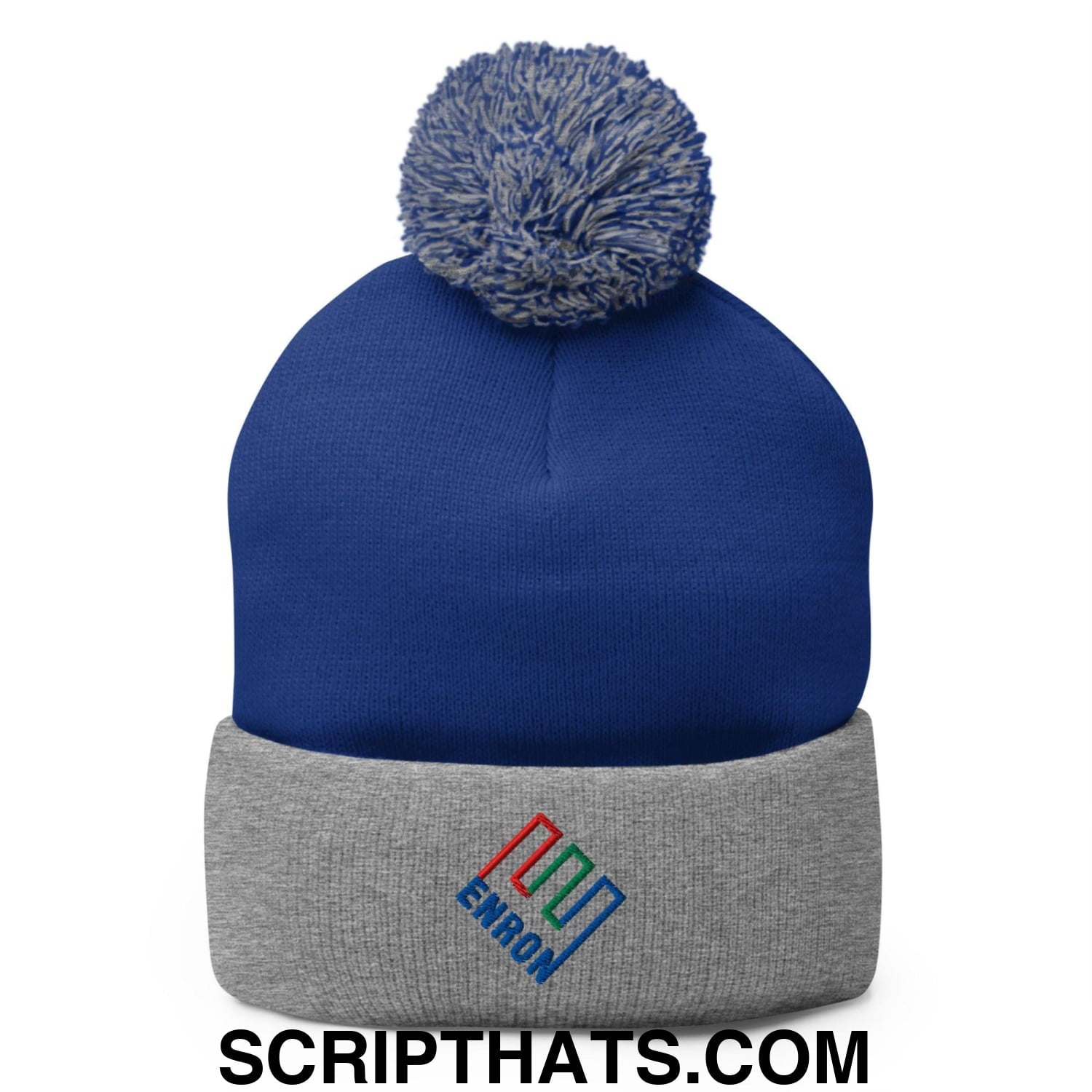 Enron Embroidered Knit Pom Pom Beanie Royal Heather Grey