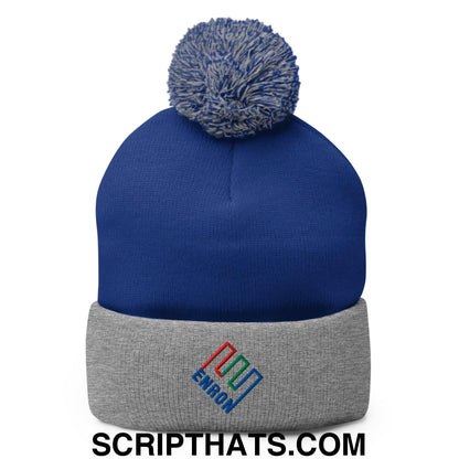 Enron Embroidered Knit Pom Pom Beanie Royal Heather Grey