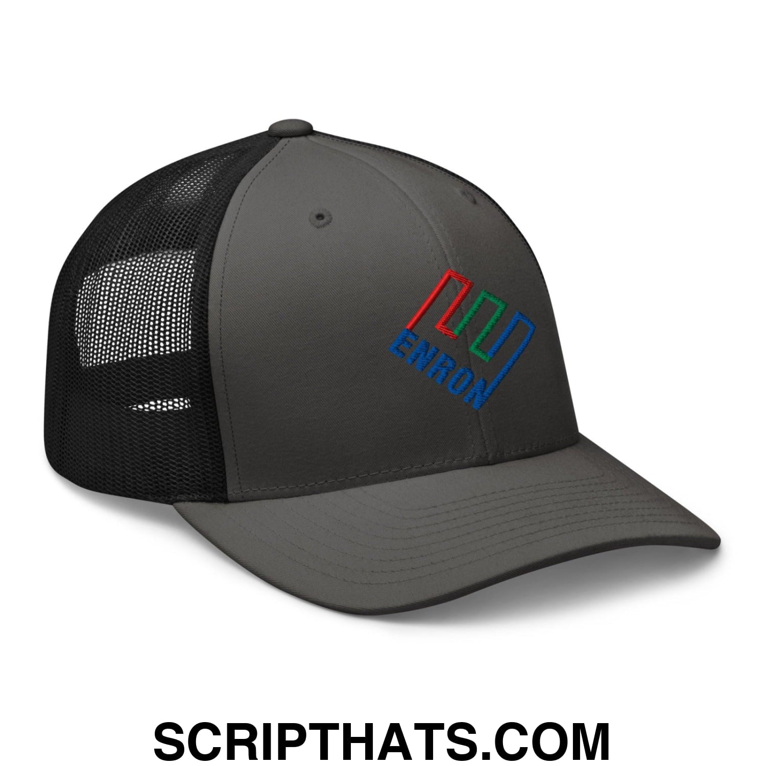 Enron Embroidered Mesh Trucker Hat Charcoal Black