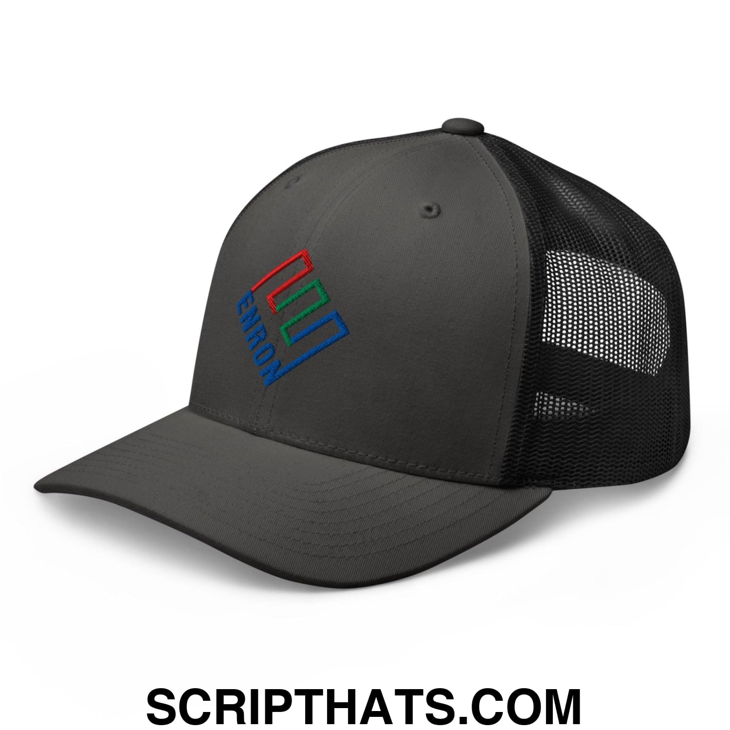 Enron Embroidered Mesh Trucker Hat Charcoal Black
