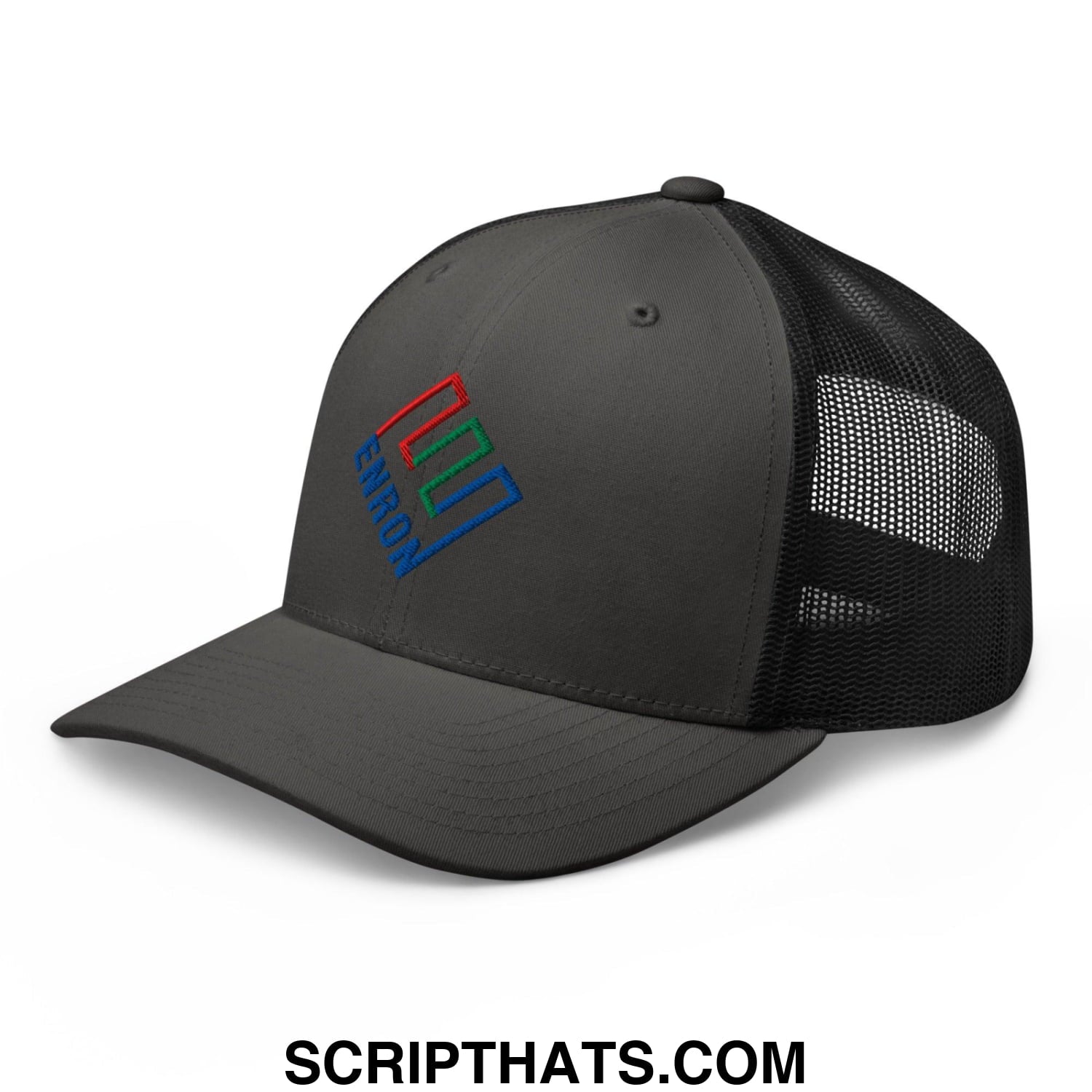 Enron Embroidered Mesh Trucker Hat Charcoal Black