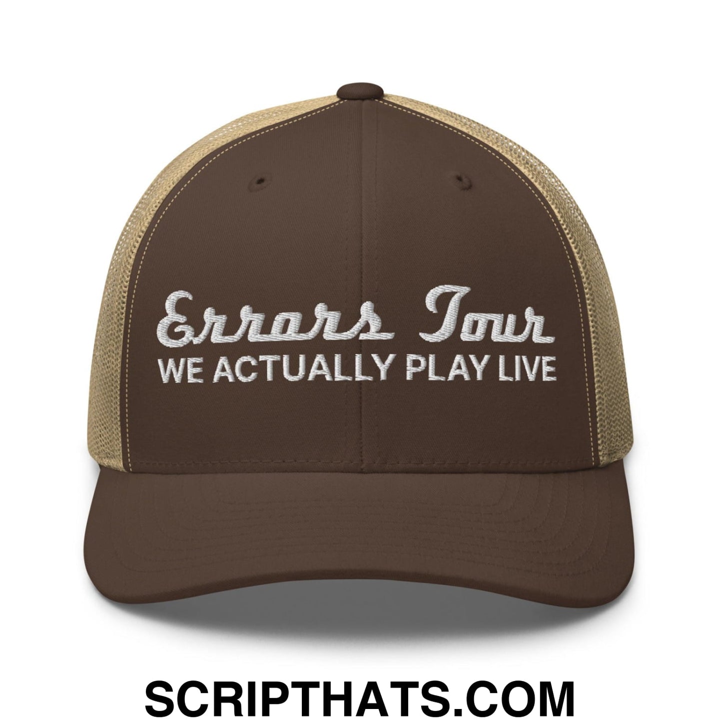 Errors Tour We Actually Play Live Retro Trucker Hat Brown Khaki