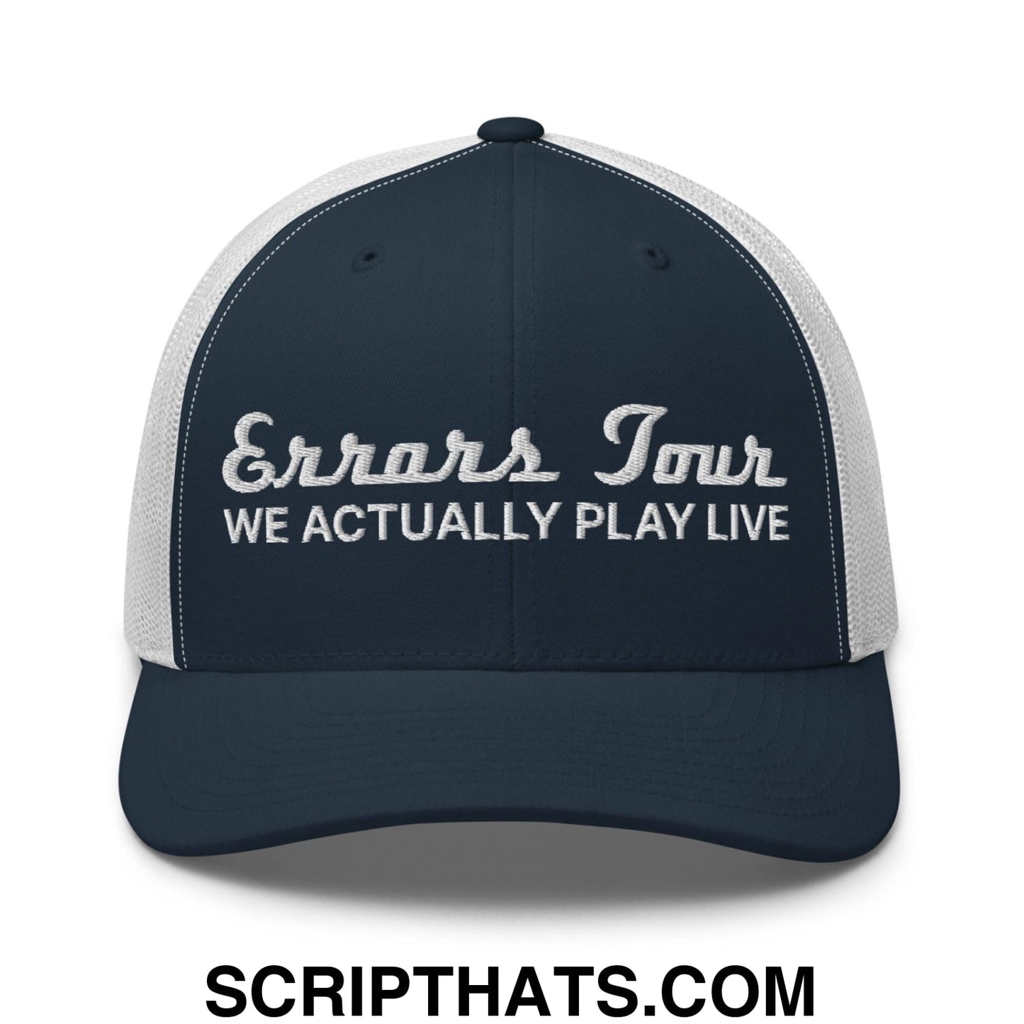 Errors Tour We Actually Play Live Retro Trucker Hat Navy White