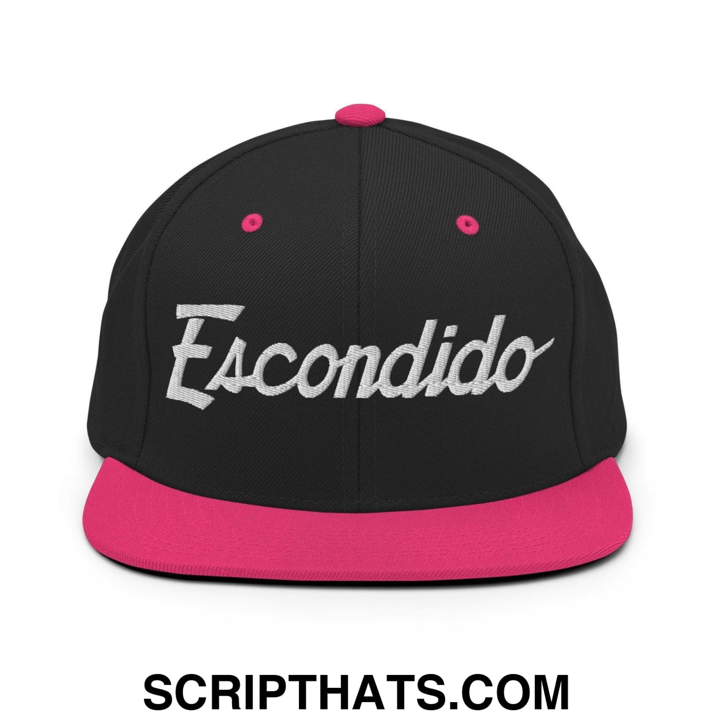 Escondido Script Snapback Hat Black Neon Pink