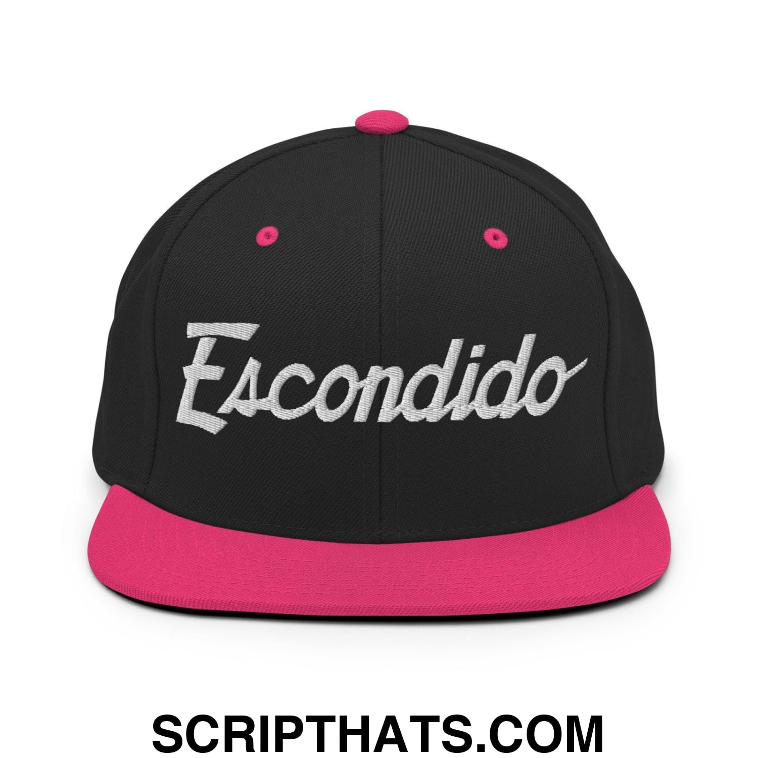 Escondido Script Snapback Hat Black Neon Pink