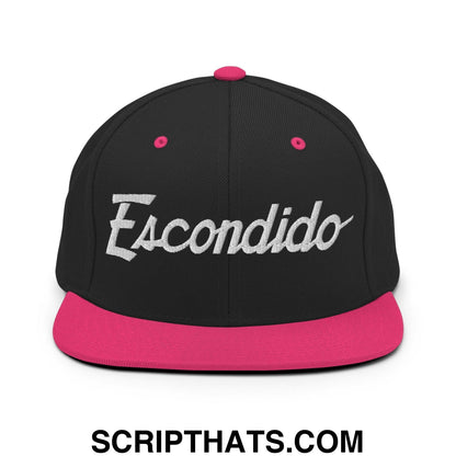 Escondido Script Snapback Hat Black Neon Pink