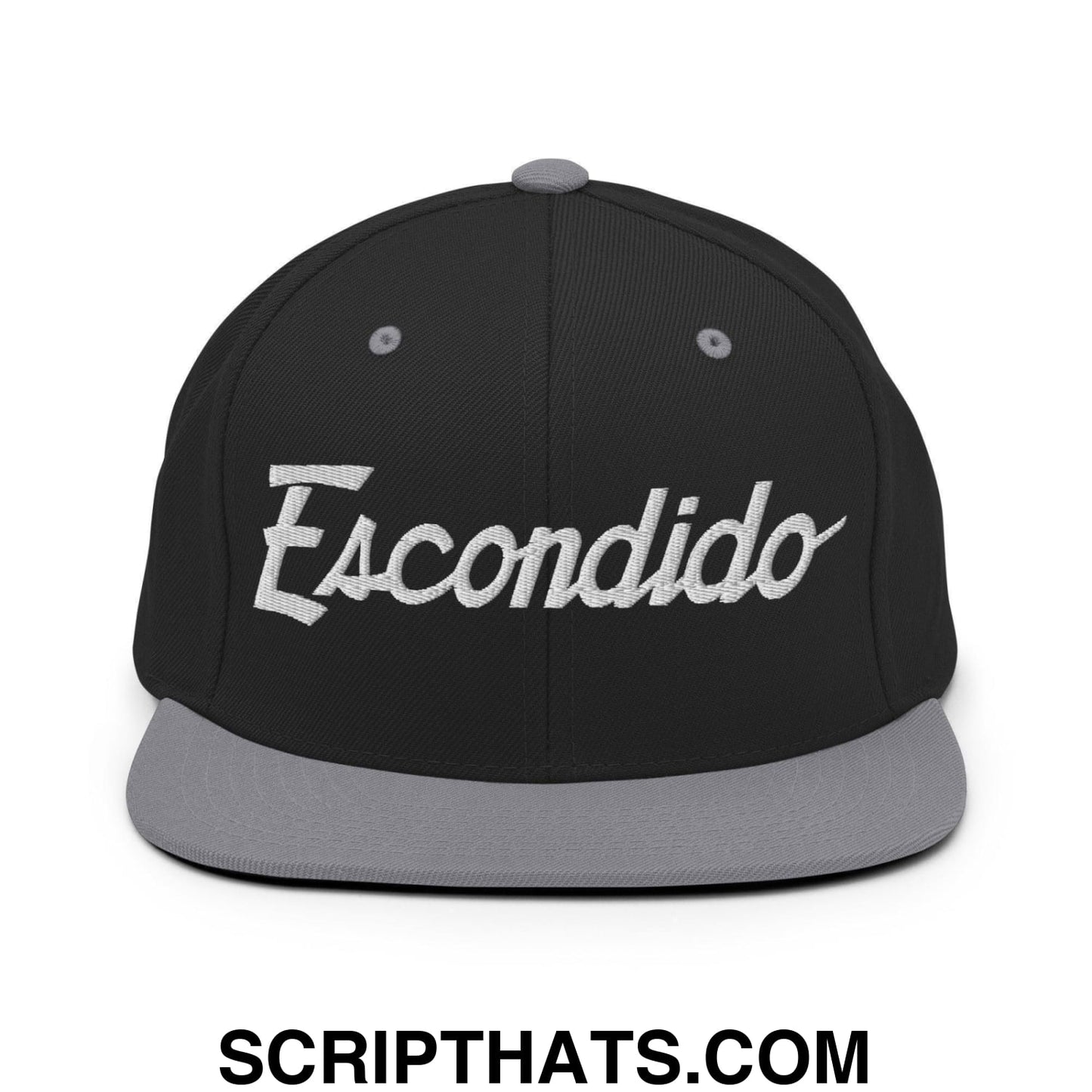 Escondido Script Snapback Hat Black Silver
