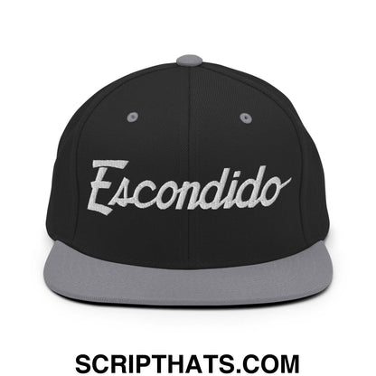 Escondido Script Snapback Hat Black Silver