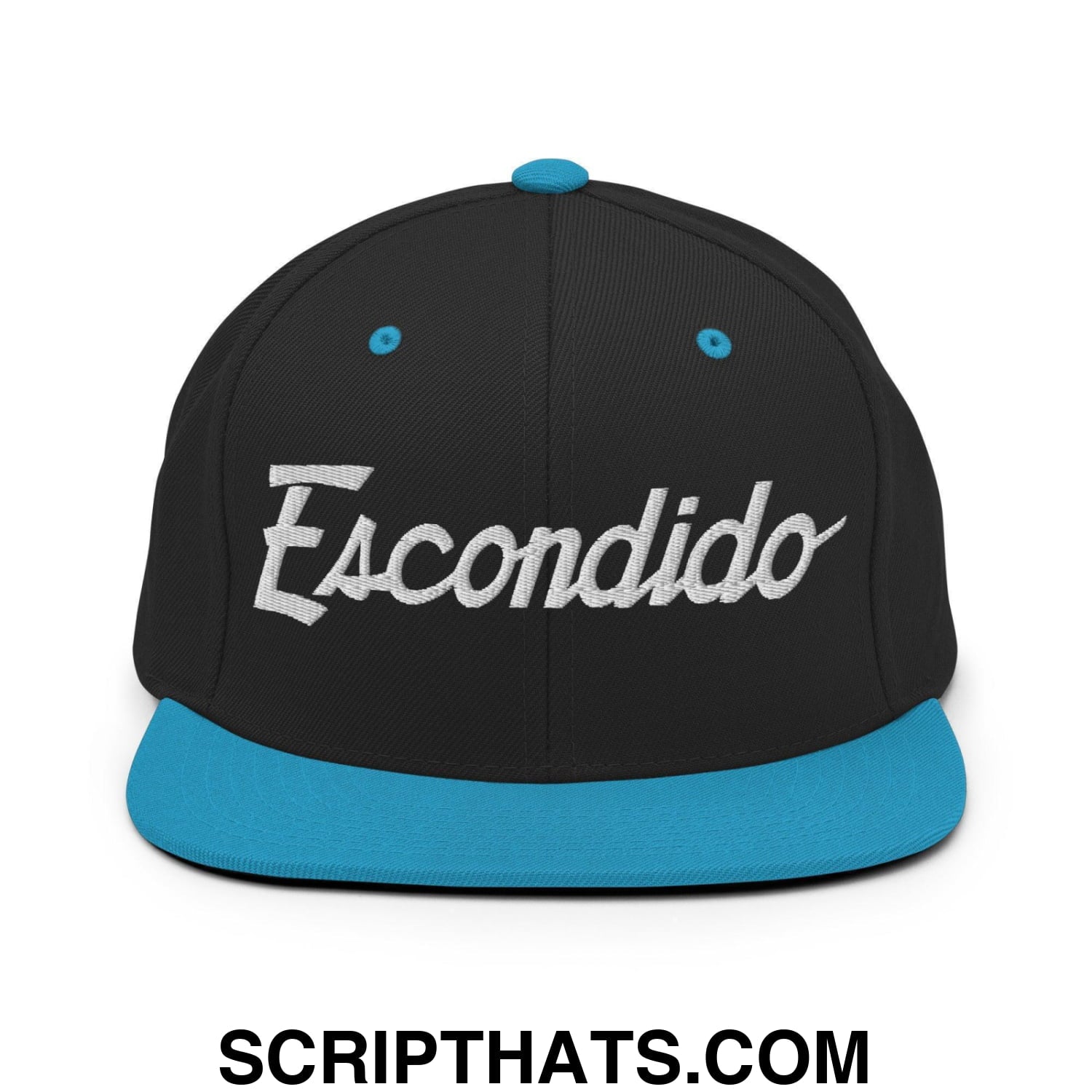 Escondido Script Snapback Hat Black Teal